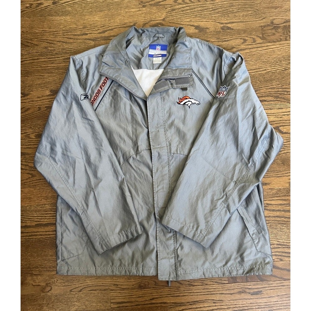 Reebok Denver Broncos NFL Jacket Mens XL Gray Sideline Sportswear Gear